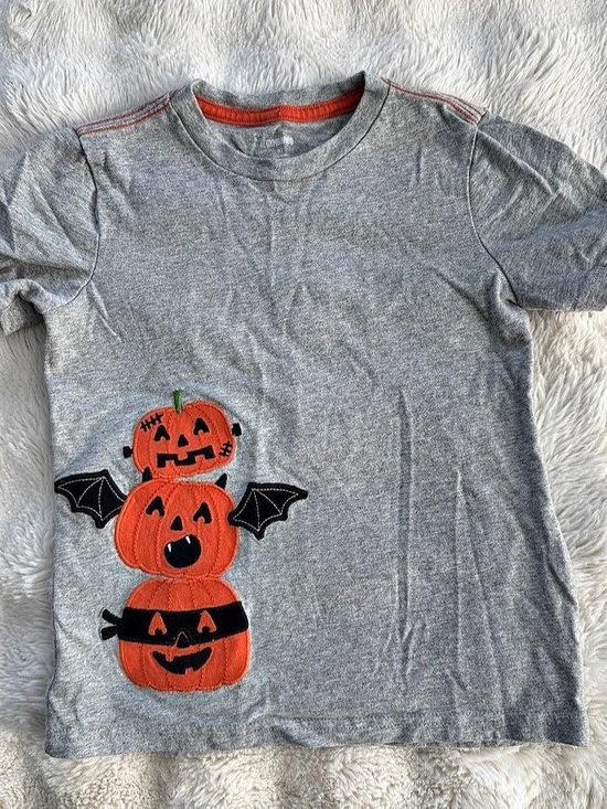 Gymboree Other - Gymboree Boys Halloween Pumpkin Bat Applique Shirt Size 5T Gray